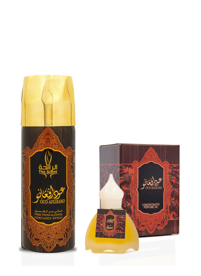 The Scent مجموعة بخاخ الجسم المعطر عود أفغانيو 200 مل ورول أون 20 مل 