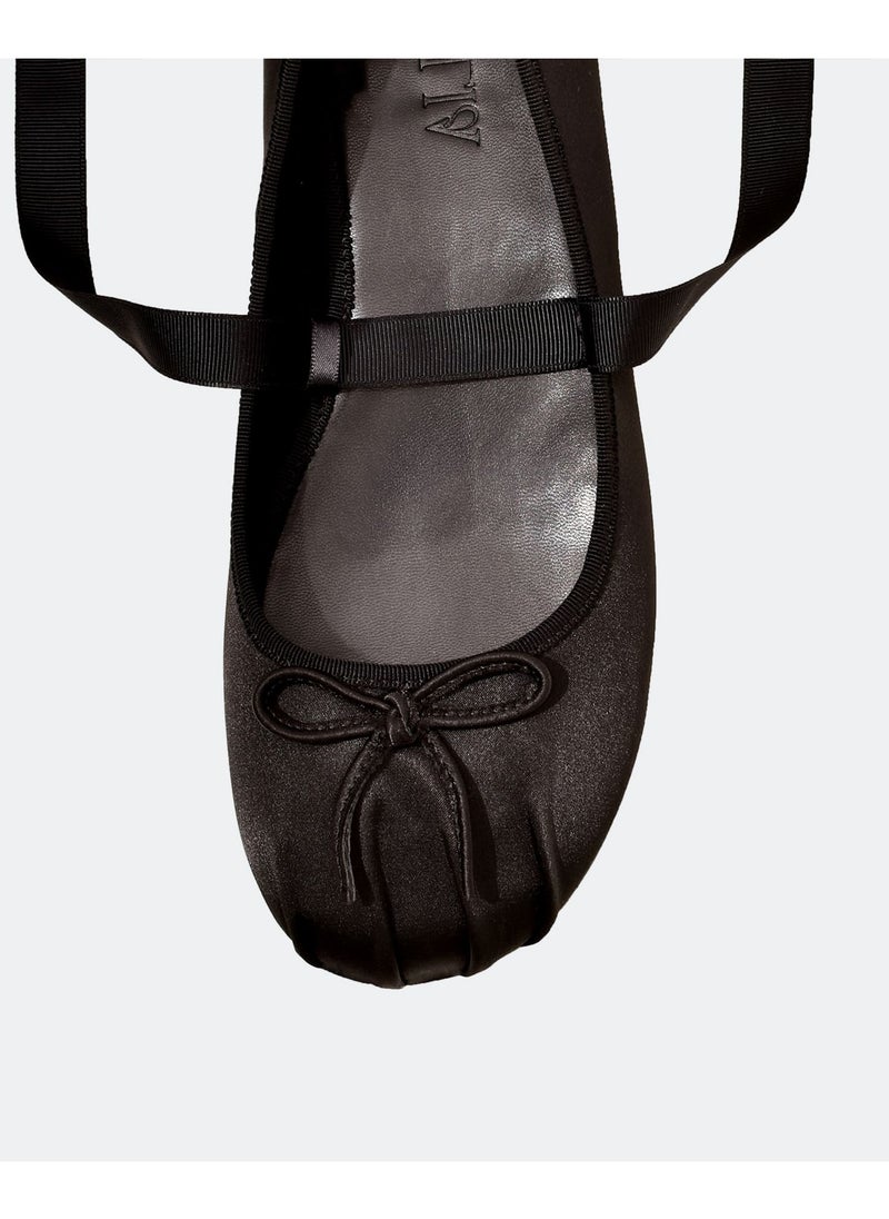 THALIA - Black Satin Ballerina - Image 1