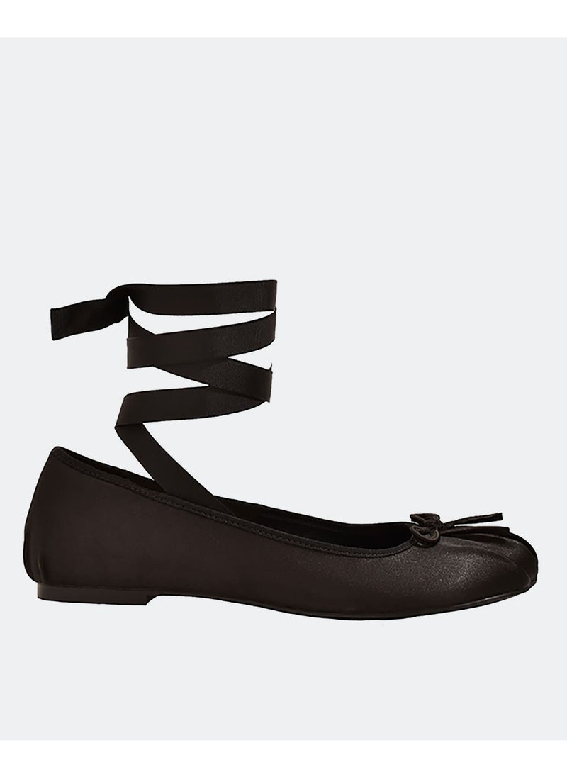 THALIA - Black Satin Ballerina - Image 1
