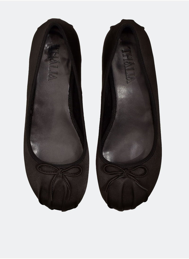 THALIA - Black Satin Ballerina - Image 1