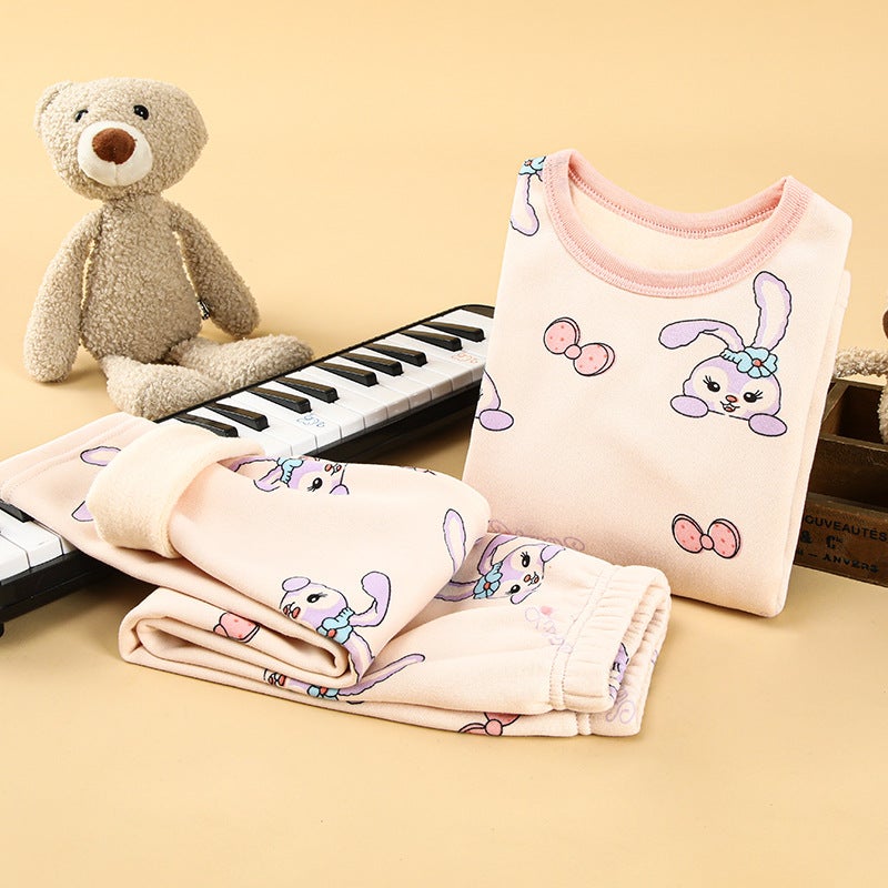 Kids Warm Velvet Cotton Underwear Set Purple rabbit (velvet) 