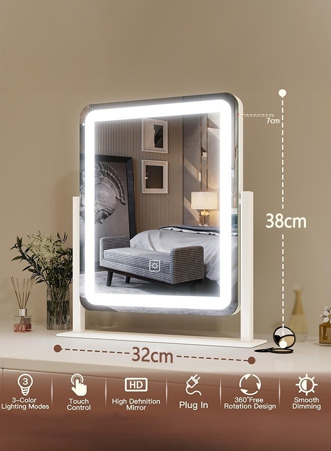 WALALLA Vanity Mirror with Lights - 38×32×7cm LED Lighted Makeup Mirror, Large Makeup Mirror with Lights, Touch Screen with 3-Color Lighting, 360° Rotating & Dimmable, Aluminium Alloy Frame, for Vanity Desk Tabletop, Bedroom Bathroom - Image 5