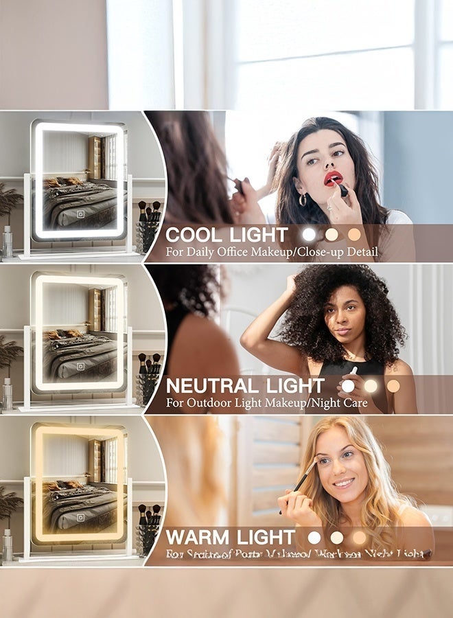 WALALLA Vanity Mirror with Lights - 38×32×7cm LED Lighted Makeup Mirror, Large Makeup Mirror with Lights, Touch Screen with 3-Color Lighting, 360° Rotating & Dimmable, Aluminium Alloy Frame, for Vanity Desk Tabletop, Bedroom Bathroom - Image 3