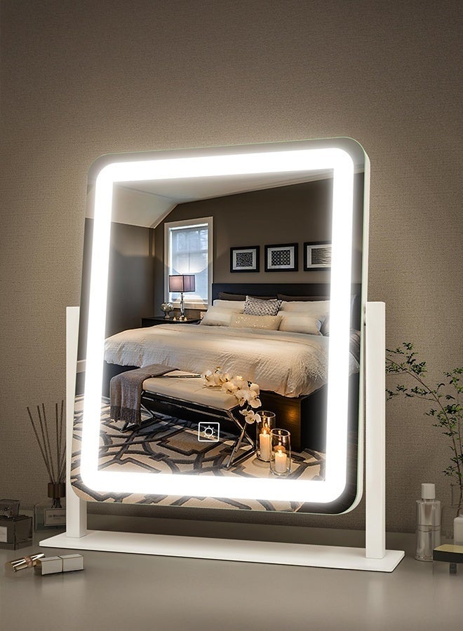 WALALLA Vanity Mirror with Lights - 38×32×7cm LED Lighted Makeup Mirror, Large Makeup Mirror with Lights, Touch Screen with 3-Color Lighting, 360° Rotating & Dimmable, Aluminium Alloy Frame, for Vanity Desk Tabletop, Bedroom Bathroom - Image 1