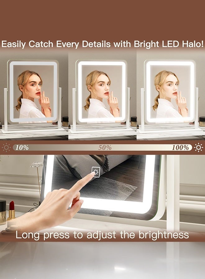 WALALLA Vanity Mirror with Lights - 38×32×7cm LED Lighted Makeup Mirror, Large Makeup Mirror with Lights, Touch Screen with 3-Color Lighting, 360° Rotating & Dimmable, Aluminium Alloy Frame, for Vanity Desk Tabletop, Bedroom Bathroom - Image 2