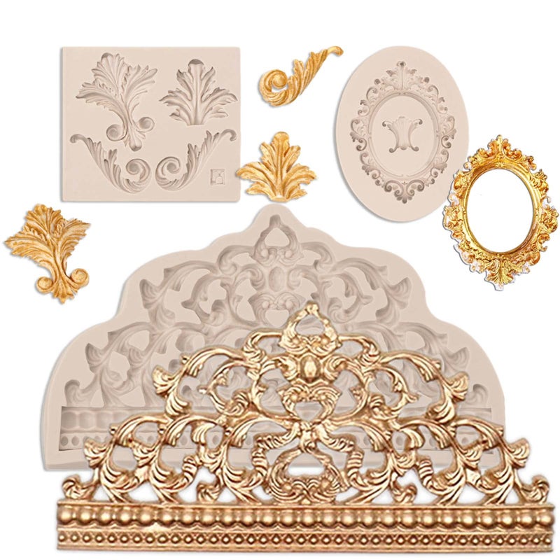 Crown Fondant Molds 3 Pcs Baroque Photo Frame Silicone Molds Chocolate Mould for Crown Cake Decorating Cupcake Topper Gum Paste Polymer Clay