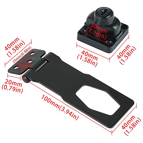 Alise Keyed Hasp Lock4 Inch Safety Packlock Clasp Hasps LatchBlack Door Hinge Lock with Keys Keyed Locking Hasps for CabinetClosetDrawer BarnFenceGarage Doors - Image 3