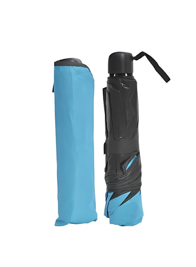 FABINALIV Sky Blue Solid Waterproof Compact 3 Fold Magic Umbrella With Cover (FLUB-1030-SBlue) - Image 1
