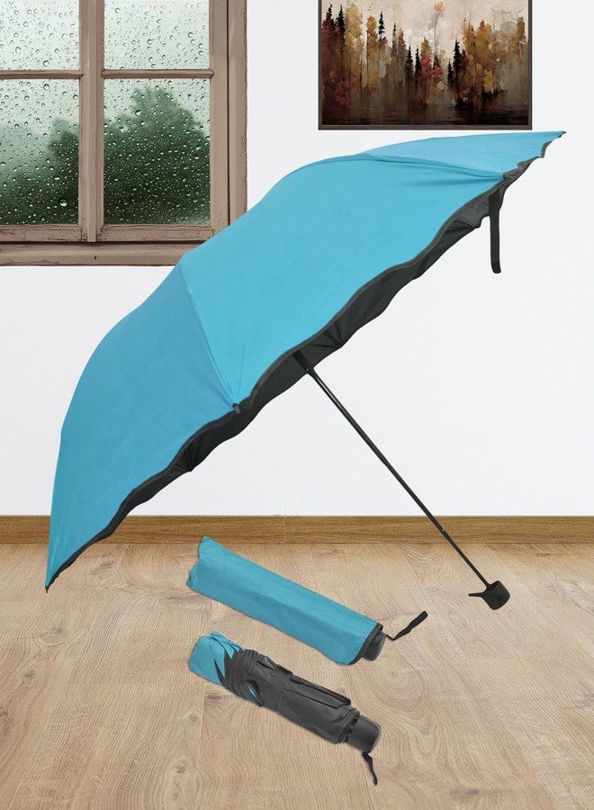 FABINALIV Sky Blue Solid Waterproof Compact 3 Fold Magic Umbrella With Cover (FLUB-1030-SBlue) - Image 4