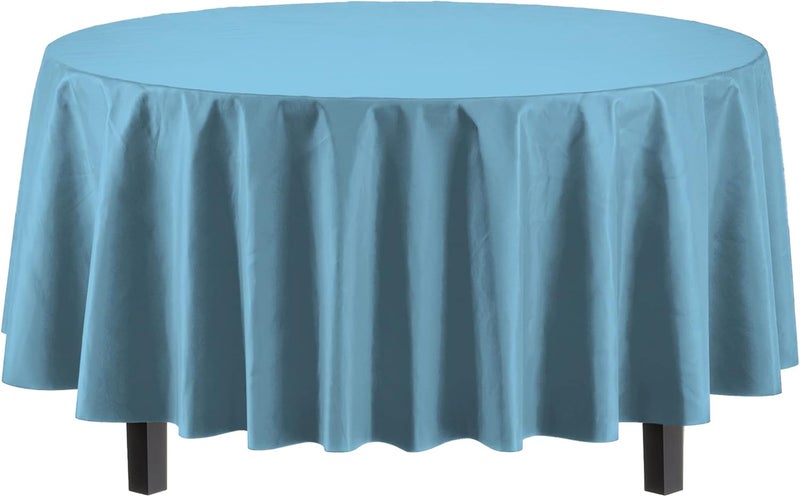 Exquisite 12-Pack Premium Plastic Table Cloth, 84in. Round Table Cover - Sky Blue - Image 2