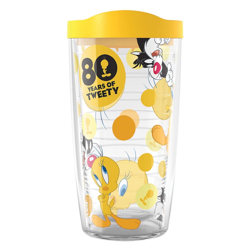 Tervis Warner Brothers Tweety 80th Anniversary Made in USA Double Walled Insulated Tumbler Travel Cup Keeps Drinks Cold  Hot 16oz Classic
