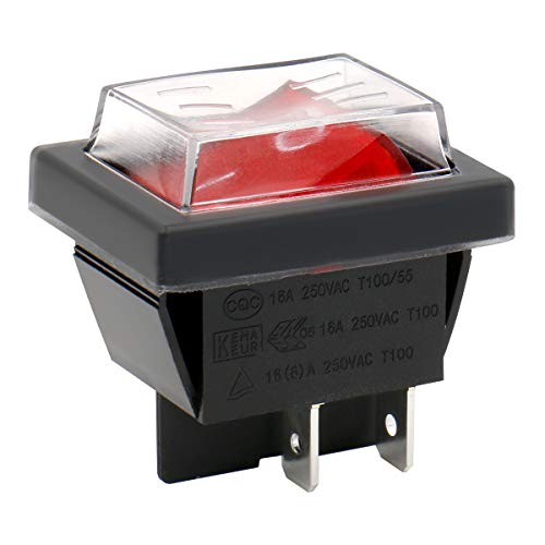 Heschen Rocker Switch ON-Off DPST 4 Terminals Red Light 16A 250VAC with Waterproof Cover - Image 1