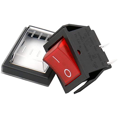 Heschen Rocker Switch ON-Off DPST 4 Terminals Red Light 16A 250VAC with Waterproof Cover - Image 5