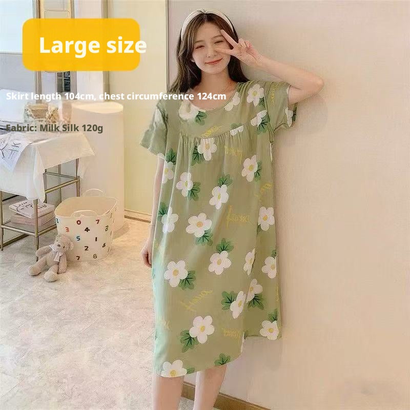 Pleated Nightgown for Women Summer Sweet Casual Sleep Dress - Image 1