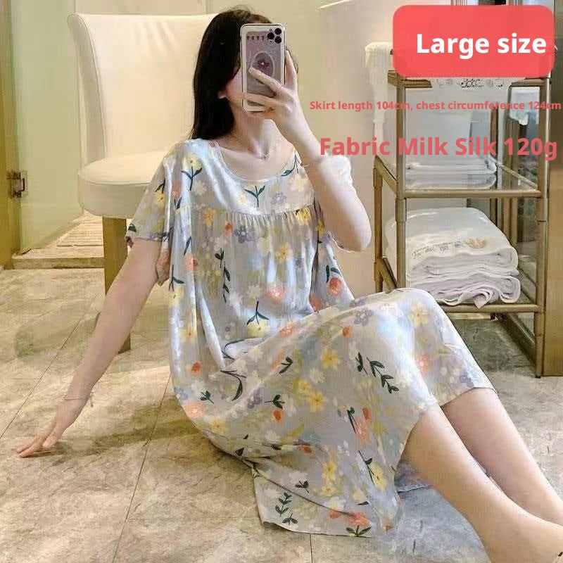 Pleated Nightgown for Women Summer Sweet Casual Sleep Dress - Image 2