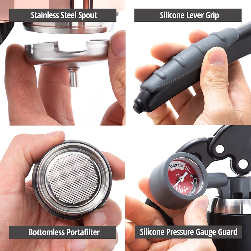 Flair UPDATED PRO 3 (Black) - All manual lever espresso maker with a stainless steel brew head, pressure gauge, and a shot mirror - Image 3