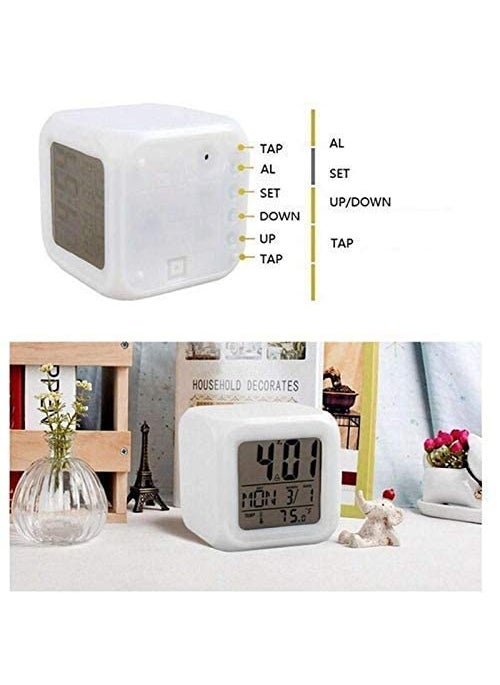 YKXIMS - YKXIMS SK Trades Screen 7 Colour Changing Alarm Clock with Date Time Temperature for Home Battery Operated Clock - Image 1