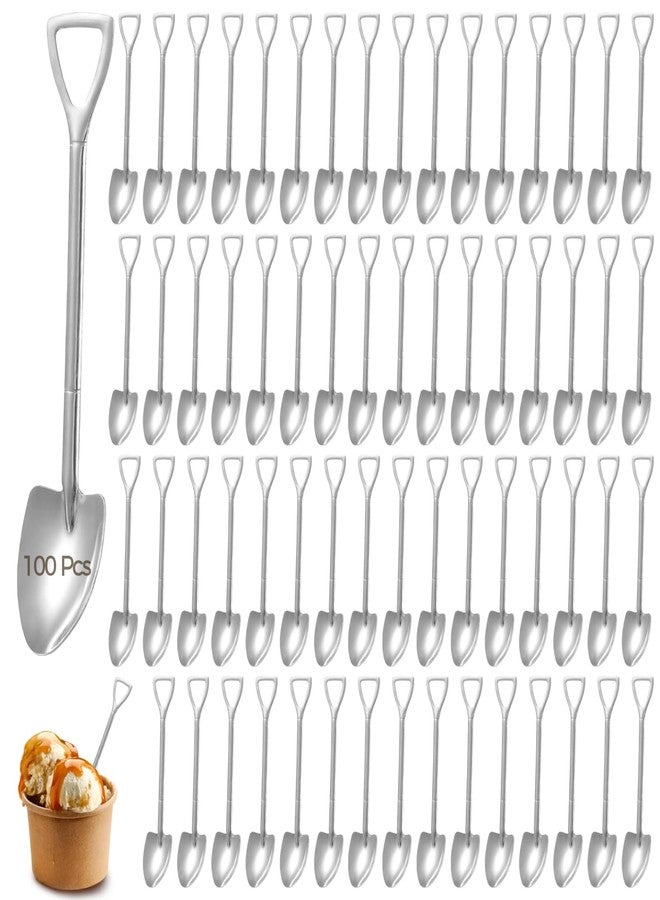 Varku 100 Pcs Shovel Spoons, Stainless Steel Dessert Spoons, Reusable Shovel-Shaped Spoon, Tablespoons with Smooth Surface for Parties, Events, Takeout, Convenient for Small Food and Treats - Image 1