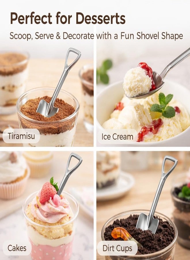 Varku 100 Pcs Shovel Spoons, Stainless Steel Dessert Spoons, Reusable Shovel-Shaped Spoon, Tablespoons with Smooth Surface for Parties, Events, Takeout, Convenient for Small Food and Treats - Image 4