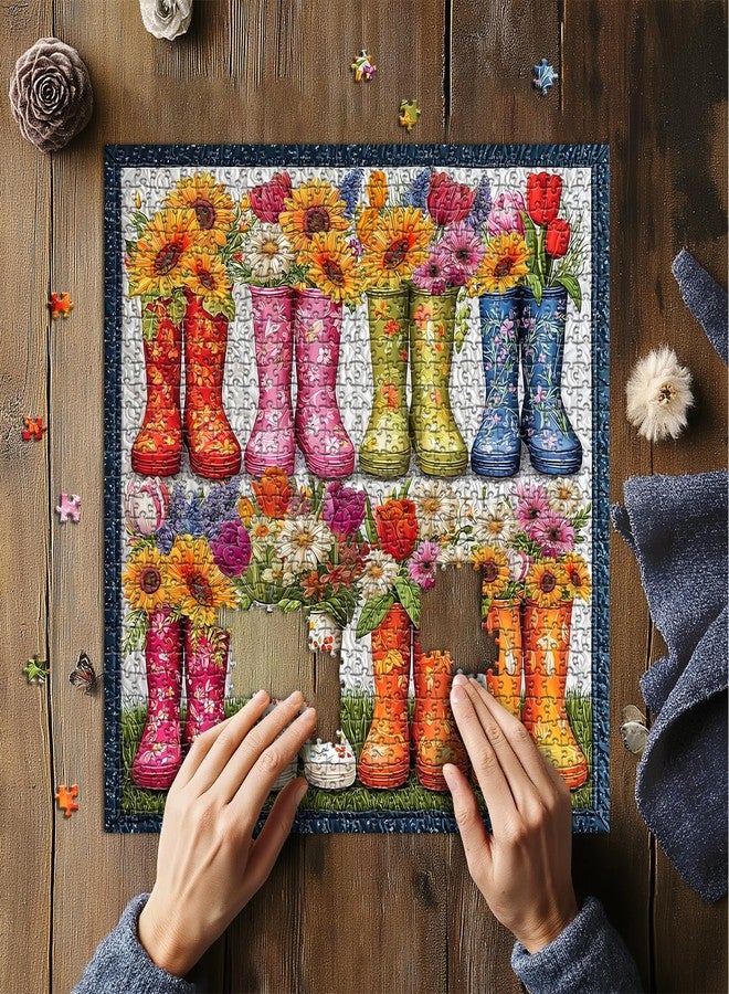 PICKFORU أحجية أحذية الزهور للكبار، 1000 قطعة، أحجية نباتية ملونة بتصميم لحاف مزهر، عمل فني جميل مستوحى من الأحذية المزهرة، يمثل تحديًا للكبار. - Image 5