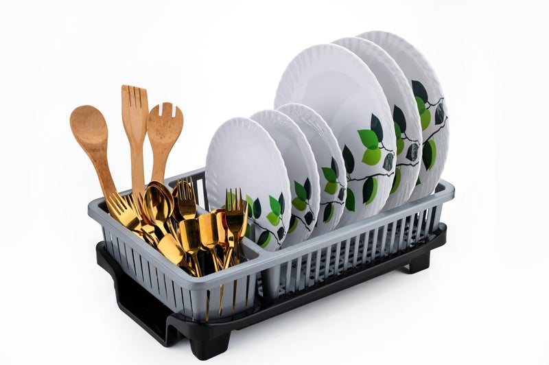 MEDALLIX Dish Drying Rack – 3 in 1 Plastic Kitchen Organizer with Removable Tray, Utensil Basket & Spoon Holder – Space-Saving, Durable, Rust-Resistant, Unbreakable, Easy to Clean (Grey) - Image 2