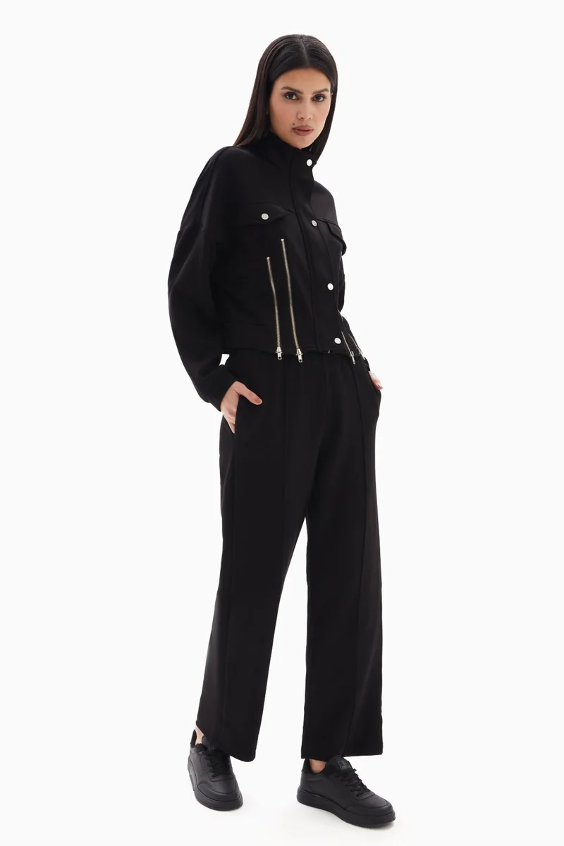 Wecre8 Black Zipper Set of Jacket and Trousers By WECRE8