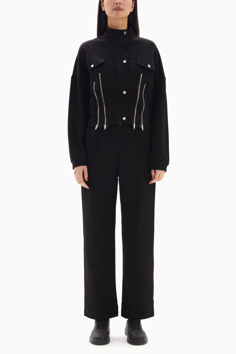 Wecre8 Black Zipper Set of Jacket and Trousers By WECRE8