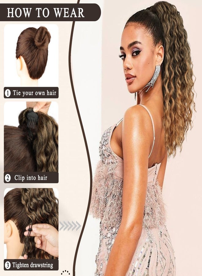 FREEMEIGE Drawstring Ponytail Ponytail Extension Curly Ponytail Extension for Black Women 16Inch Long Curly Wavy Synthetic Ponytails Extension for Women - Image 4
