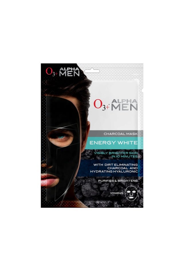 O3+‎ مجموعة O3+ لإزالة التسمير بالكافيين للوجه وقناع O3+ ALPHA MEN Energy White Charcoal للوجه بوزن 30 غرام مع الفحم وحمض الهيالورونيك المرطب لتنقية وتفتيح البشرة - Image 2