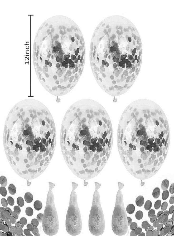 AMFIN® (Pack of 10) Transparent Balloons Bouquet Combo with Re Filled Silver Confetti & Ribbons for Anniversary, Birthday, Baby Shower, Valentine Day Party Decoration Balloon Bunch - Silver - Image 3