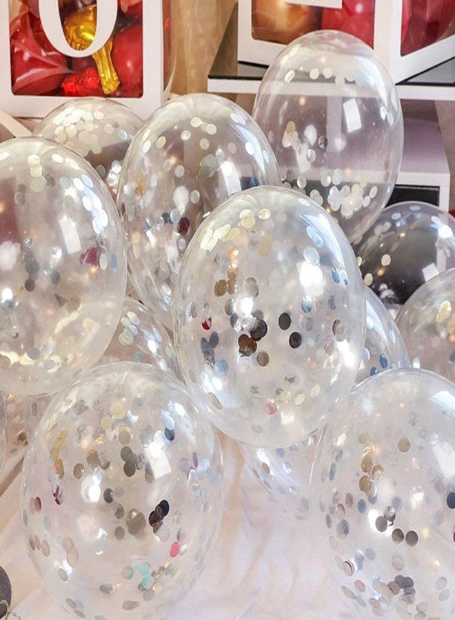 AMFIN® (Pack of 10) Transparent Balloons Bouquet Combo with Re Filled Silver Confetti & Ribbons for Anniversary, Birthday, Baby Shower, Valentine Day Party Decoration Balloon Bunch - Silver - Image 5