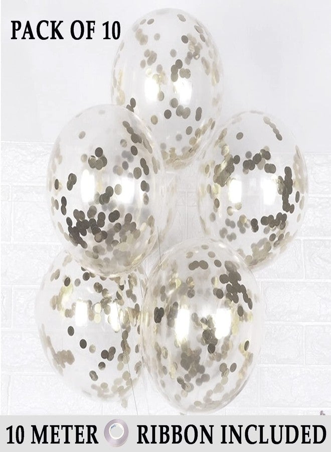 AMFIN® (Pack of 10) Transparent Balloons Bouquet Combo with Re Filled Silver Confetti & Ribbons for Anniversary, Birthday, Baby Shower, Valentine Day Party Decoration Balloon Bunch - Silver - Image 2