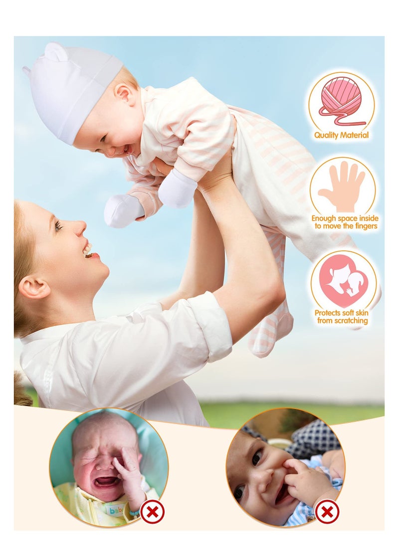 KASTWAVE Baby Fetal Cap Gloves Set, 6 Sets Newborn Cute Cotton Hospital Hat Mittens Baby Beanie Maternity Birth Accessories (White, Grey, Blue, Black, Dark Blue, Brown)  - Image 3