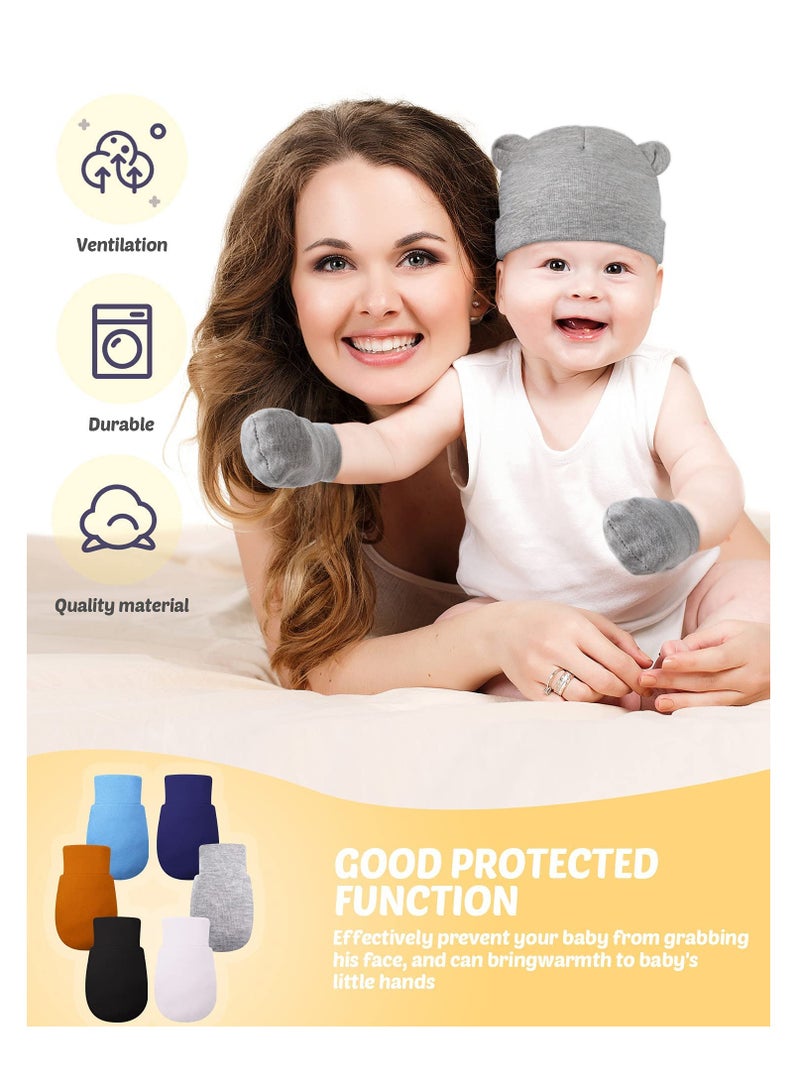KASTWAVE Baby Fetal Cap Gloves Set, 6 Sets Newborn Cute Cotton Hospital Hat Mittens Baby Beanie Maternity Birth Accessories (White, Grey, Blue, Black, Dark Blue, Brown)  - Image 4