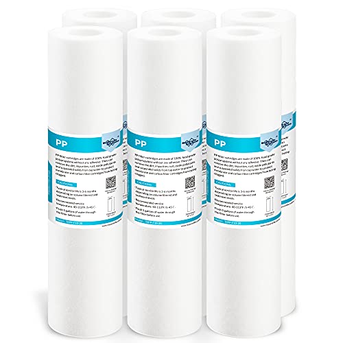 Membrane Solutions 20 Micron Sediment Water Filter Replacement Polypropylene Cartridge 10"x 2.5" for Whole House RO System, Compatible with Aqua-Pure AP110, GE FXUSC, WHKF-GD05, Culligan P5-6 Pack - Image 1
