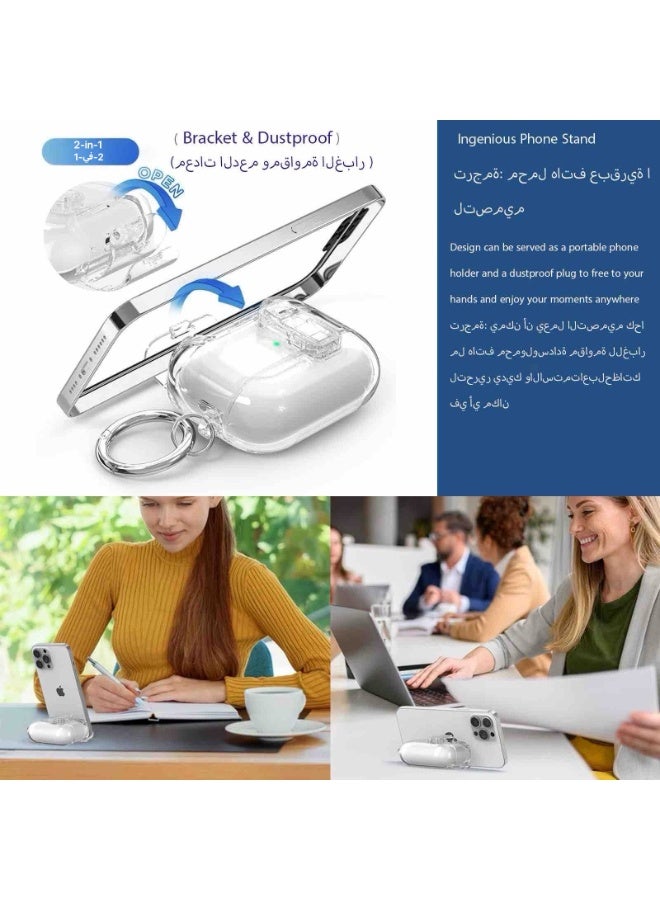 ألترون حافظة حماية ALTRONE متوافقة مع AirPods 4 (2025) - غطاء شفاف ناعم من مادة TPU مع قفل أمان وسلسلة مفاتيح معدنية، يدعم الشحن اللاسلكي المقاوم للصدمات (أبيض) - Image 5