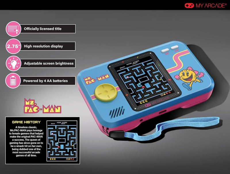 My Arcade  POCKET PLAYER Ms.PAC-MAN PORTABLE GAMING SYSTEM - PINK & BLUE - Image 3