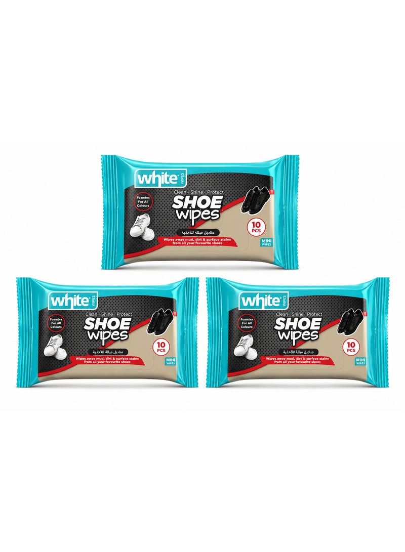 White Wipes for Cleaning Leather Shoes and Bags – Instant Shine and Protection (10 Wipes) – 3 Packs (Total 30 Wipes)
