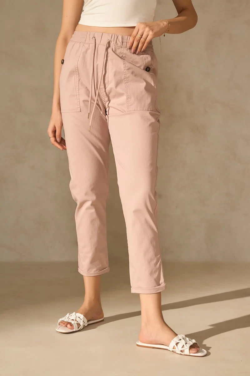 Virgio Virgio Women Straight Fit Mid-Rise Pure Cotton Trouser