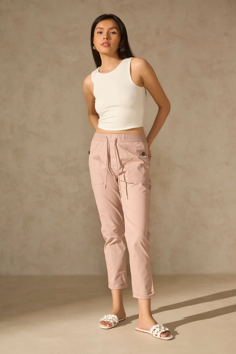 Virgio Virgio Women Straight Fit Mid-Rise Pure Cotton Trouser