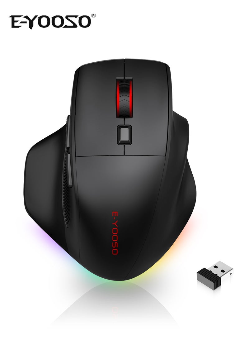 E-YOOSO X-54 Ergonomic Wireless Gaming Mouse for Large Hands, 2.4GHz/Bluetooth/Wired, Rechargeable RGB Backlit, 12800 DPI, 6 Lighting Modes, 2 Side Buttons, Programmable Macro Buttons, Compatible with Laptop, PC, Chromebook - Image 1