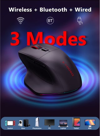 X-54 Ergonomic Wireless Gaming Mouse for Large Hands, 2.4GHz/Bluetooth/Wired, Rechargeable RGB Backlit, 12800 DPI, 6 Lighting Modes, 2 Side Buttons, Programmable Macro Buttons, Compatible with Laptop, PC, Chromebook - view 4