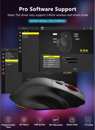 X-54 Ergonomic Wireless Gaming Mouse for Large Hands, 2.4GHz/Bluetooth/Wired, Rechargeable RGB Backlit, 12800 DPI, 6 Lighting Modes, 2 Side Buttons, Programmable Macro Buttons, Compatible with Laptop, PC, Chromebook - view 5