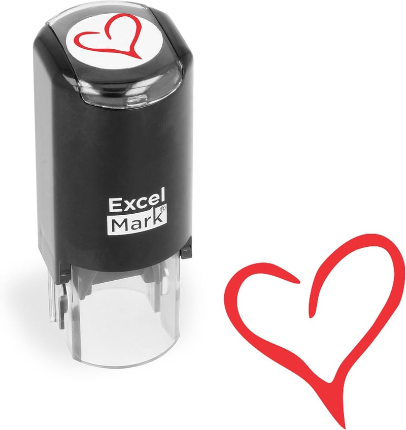 ExcelMark Valentine's Day Rubber Stamp - Heart Design with Red Ink - Image 1