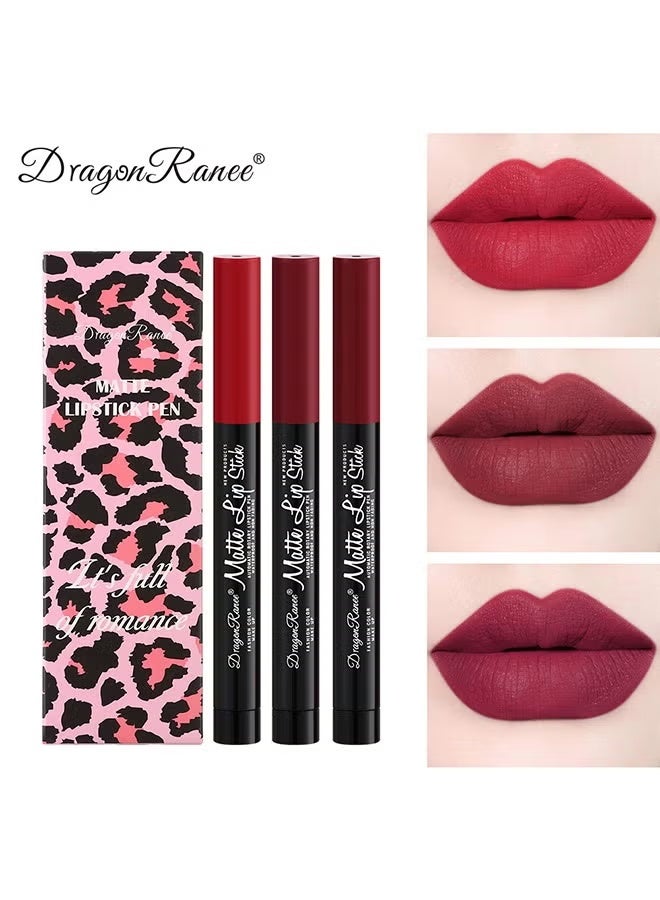 Dragon Ranee 3 Pieces Matte Lipstick Pen，Nude Matte Lipstick Set,Matte Lipstick,Matte Lip Gloss,Velvet Lipstick Matte Lip Stain,Long Lasting Waterproof Lip Gloss Lipstick for Women Makeup,#D - Image 1