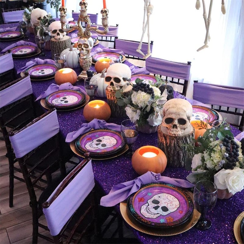 B.Cool Sparkly Purple Sequin Tablecloth Mermaid Tablecloth Halloween Glitter Table Overlay Bridal Shower Decorations Christmas Rectangular Tablecloths 50x80 Inch - Image 2