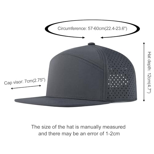 FEINION Men Flat Brim Adjustable Performance Hat Snapback Laser Perforated Baseball Cap (Dark Grey) - Image 4