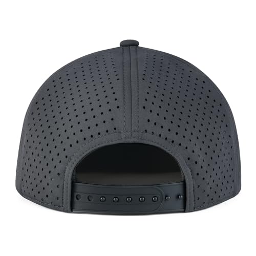 FEINION Men Flat Brim Adjustable Performance Hat Snapback Laser Perforated Baseball Cap (Dark Grey) - Image 5