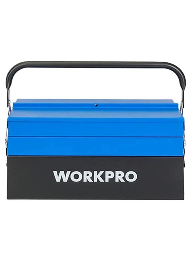 WORKPRO 19-Inch Cantilever Metal Tool Box – 495mm Heavy Duty 5-Compartment Steel Organizer with Folding Drawers, Secure Latch and Sturdy Carrying Handle for Mechanics & Plumbers, WP282001 - Image 2