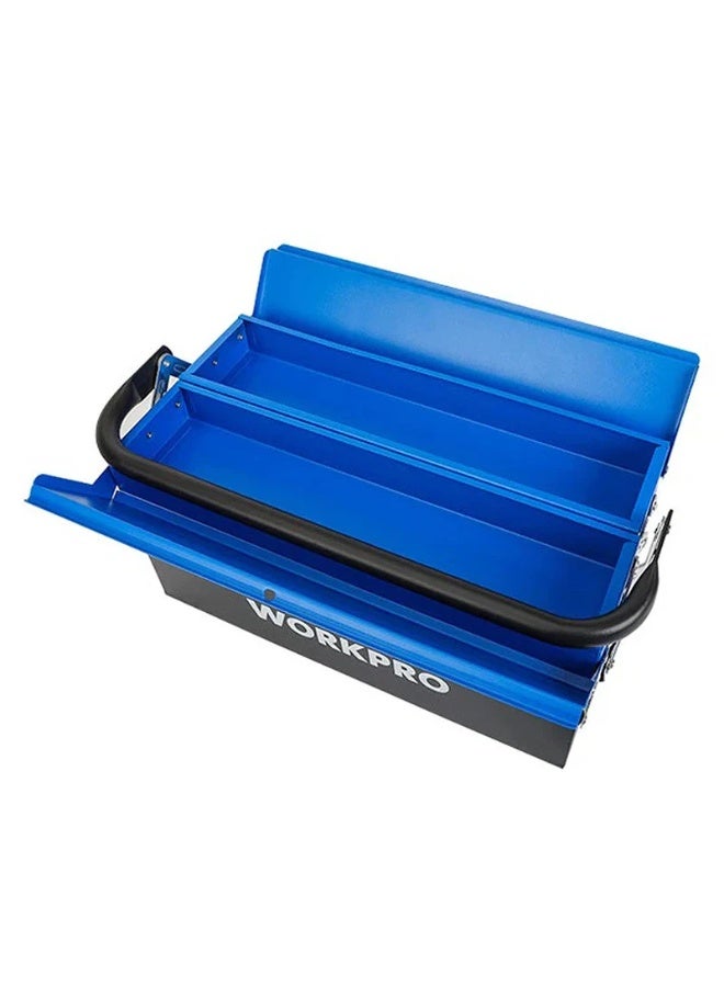 WORKPRO 19-Inch Cantilever Metal Tool Box – 495mm Heavy Duty 5-Compartment Steel Organizer with Folding Drawers, Secure Latch and Sturdy Carrying Handle for Mechanics & Plumbers, WP282001 - Image 5